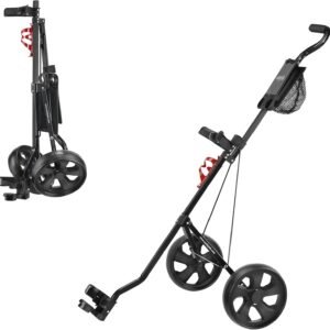 CaddyTek Deluxe Lightweight 2-Wheel Golf Pull Cart – Foldable Compact Trolley with Aluminum Frame, EVA Wheels, Mesh Storage, Ergonomic Handle & Drink Holder