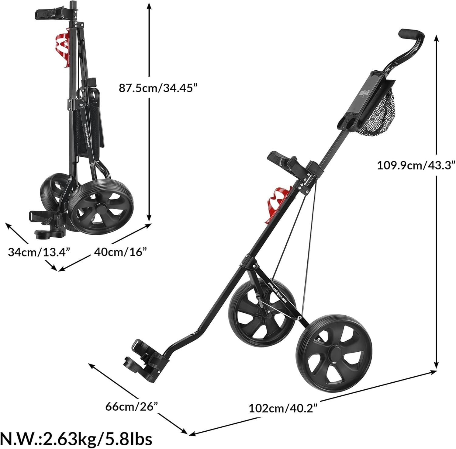 CaddyTek Deluxe Lightweight 2-Wheel Golf Pull Cart – Foldable Compact Trolley with Aluminum Frame, EVA Wheels, Mesh Storage, Ergonomic Handle & Drink Holder 2 CaddyTek Deluxe Lightweight 2-Wheel Golf Pull Cart – Foldable Compact Trolley with Aluminum Frame, EVA Wheels, Mesh Storage, Ergonomic Handle & Drink Holder - Image 2