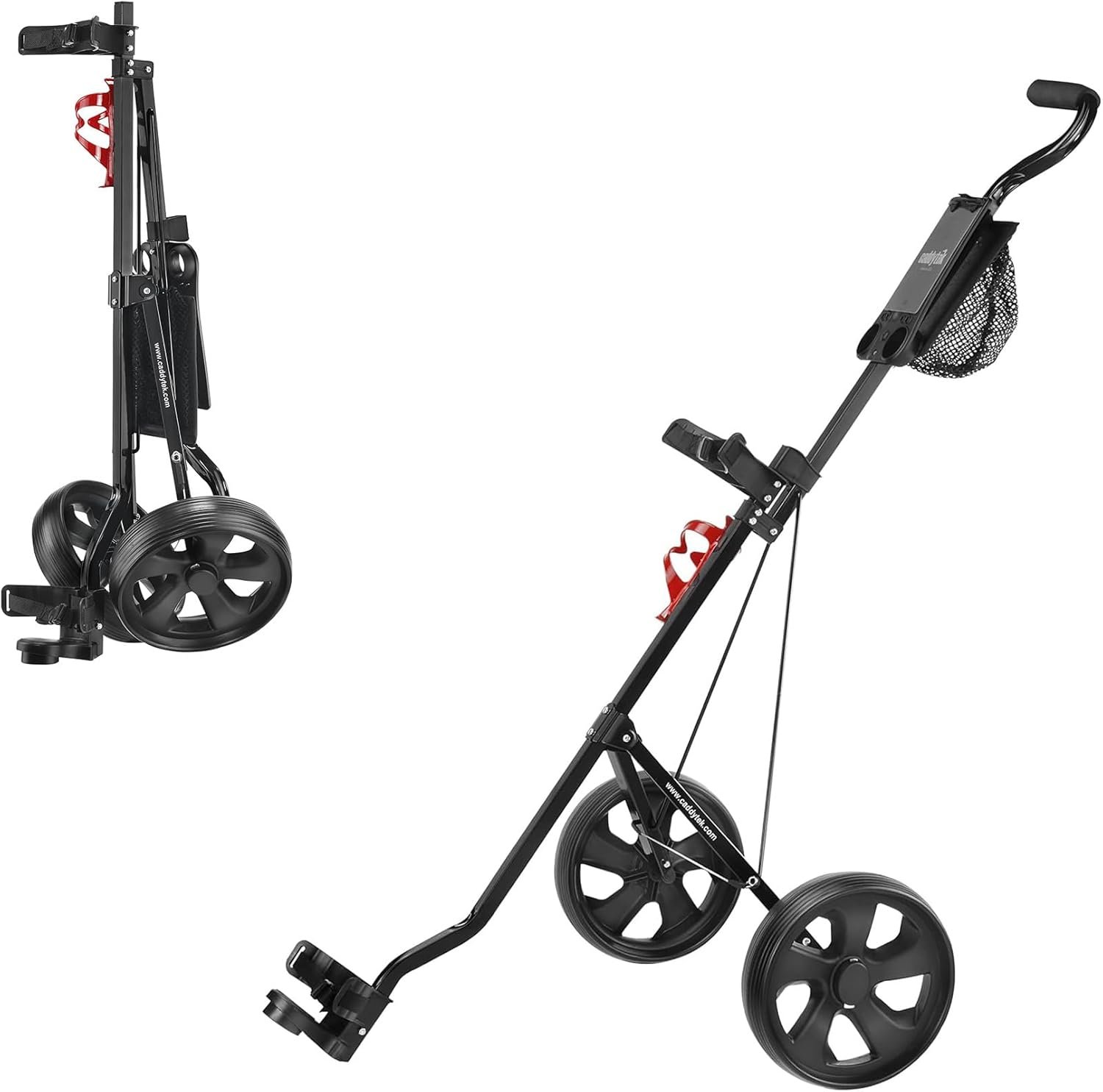 CaddyTek Deluxe Lightweight 2-Wheel Golf Pull Cart – Foldable Compact Trolley with Aluminum Frame, EVA Wheels, Mesh Storage, Ergonomic Handle & Drink Holder 1 CaddyTek Deluxe Lightweight 2-Wheel Golf Pull Cart – Foldable Compact Trolley with Aluminum Frame, EVA Wheels, Mesh Storage, Ergonomic Handle & Drink Holder