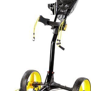 Callaway Trek Golf Push Cart 4-Wheel Compact Push Cart For Golf Clubs, Black/Yellow