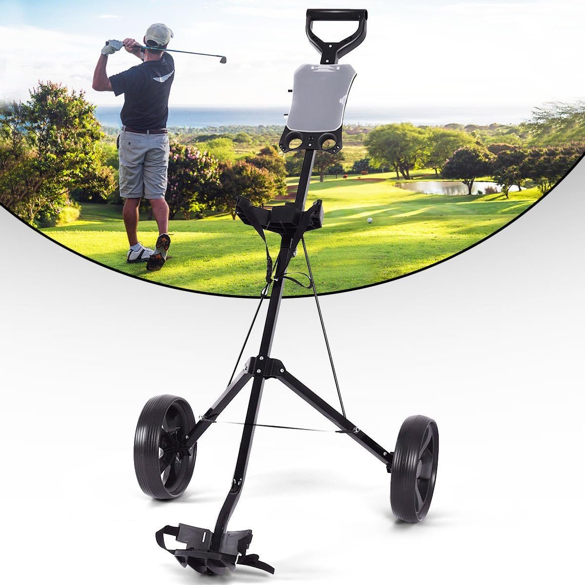 DORTALA Golf Cart, 2 Wheel Foldable Golf Trolley Push Pull Cart with Scoreboard, Multifunctional and Convenient Golf Cart Quickly Opened and Closed 2 DORTALA Golf Cart, 2 Wheel Foldable Golf Trolley Push Pull Cart with Scoreboard, Multifunctional and Convenient Golf Cart Quickly Opened and Closed - Image 2