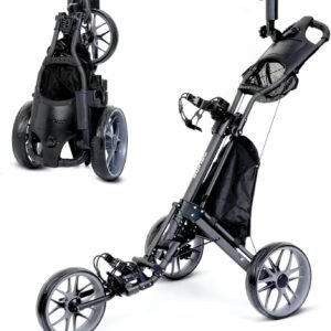 DRUIDS 3 Wheel Golf Push Cart : Lightweight Compact Golf Walking Cart with Cooler, Flat Fold Golf Trolley with Brake, Pull Behind Manual Golf Caddy with Cup Umbrella Holder