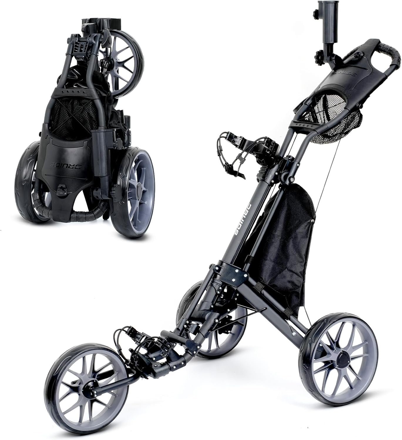 DRUIDS 3 Wheel Golf Push Cart : Lightweight Compact Golf Walking Cart with Cooler, Flat Fold Golf Trolley with Brake, Pull Behind Manual Golf Caddy with Cup Umbrella Holder 1 DRUIDS 3 Wheel Golf Push Cart : Lightweight Compact Golf Walking Cart with Cooler, Flat Fold Golf Trolley with Brake, Pull Behind Manual Golf Caddy with Cup Umbrella Holder