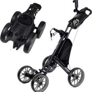 DRUIDS 4 Wheels Golf Pull Cart : Upright Golf Push Cart, Light Golf Roller Cart with Brake, Quick Fold Self Push Hand Cart Golf with Cup, Umbrella Holder, Cooler