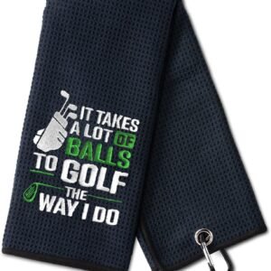 DYJYBMY It Takes A Lot of Ball Funny Golf Towel, Embroidered Golf Towels for Golf Bags with Clip, Men's Golf Accessories, Fathers Day Birthday Retirement Gifts for Golf Fan Dad