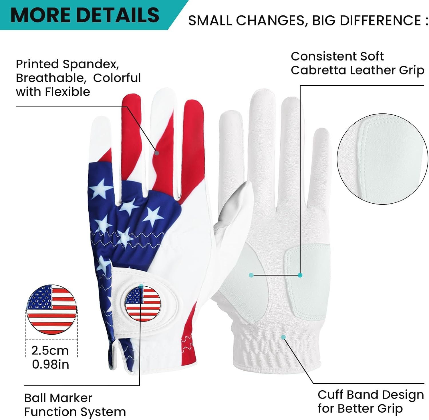 FINGER TEN Golf Gloves Men Right Handed Golfer Left Hand with Ball Marker 2 Pack Leather Breathable Comfortable Weathersof Grip Size Small Medium ML Large XL 2 FINGER TEN Golf Gloves Men Right Handed Golfer Left Hand with Ball Marker 2 Pack Leather Breathable Comfortable Weathersof Grip Size Small Medium ML Large XL - Image 2