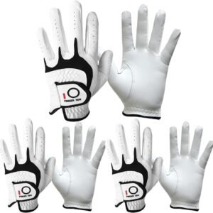 FINGER TEN Golf Gloves Men Right Left Handed Golfer 3/6 Pack Mens Golf Glove Left Right Hand Soft Cabretta Leather All Weather Grip Size S M ML L XL