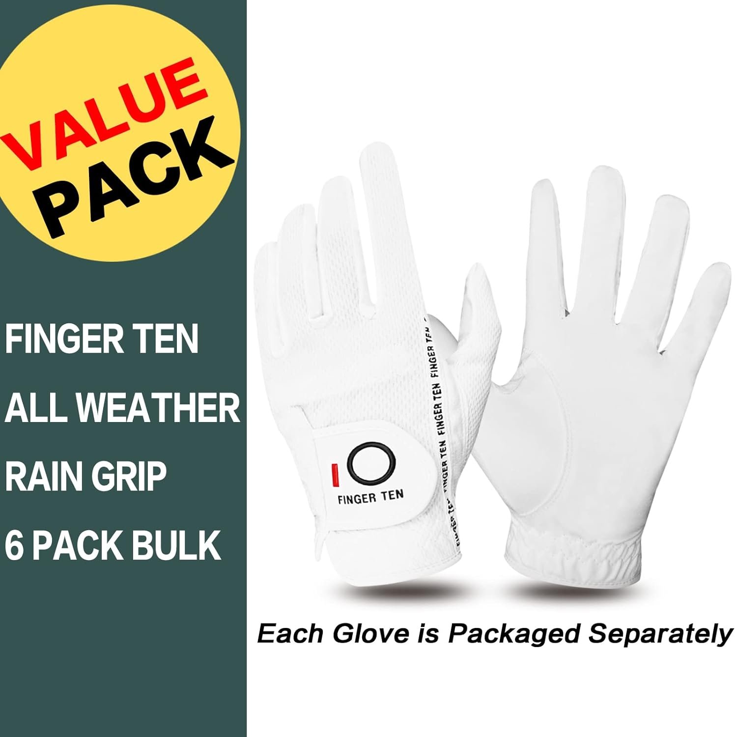 FINGER TEN Golf Gloves Men Right Left Handed Golfer Mens Glove RainGrip Hot Wet Weather Value 6 Pack, All Weather in Small Medium M/Large Large XL XXL 3XL 2 FINGER TEN Golf Gloves Men Right Left Handed Golfer Mens Glove RainGrip Hot Wet Weather Value 6 Pack, All Weather in Small Medium M/Large Large XL XXL 3XL - Image 2