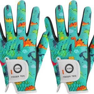 FINGER TEN Kids Golf Gloves Boys Girls Left Right Hand Breathable Value 2 Pack Gift Set for Junior Youth Toddler White Black Green