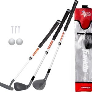 Franklin Sports Kids Golf Set - Youth Adjustable Plastic Golf Club Set - Kids Plastic Golf Set with Bag and Balls - Adjustable Length Clubs for Toddlers, Junior, Right hand, Red