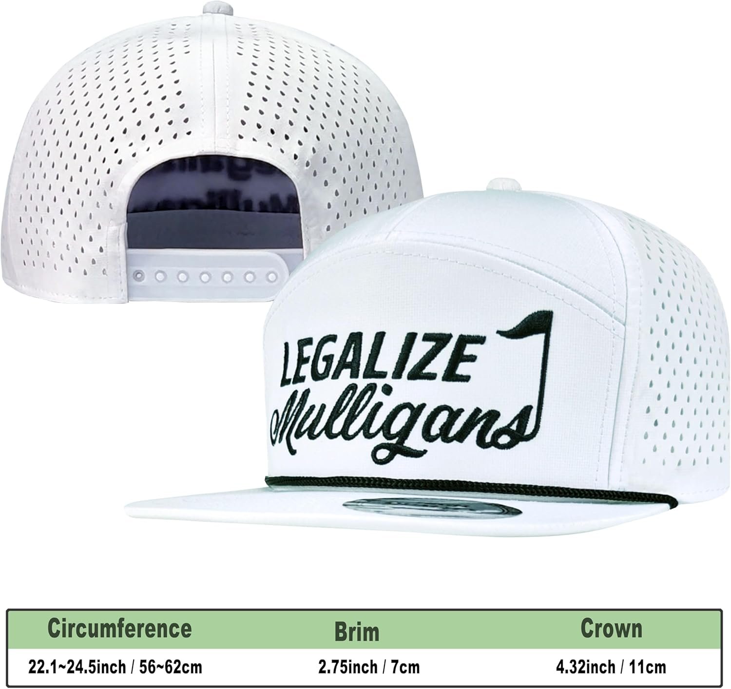 Funny Golf Hat for Men - Flat Bill Snapback Rope Hat, Black/White 2 Funny Golf Hat for Men - Flat Bill Snapback Rope Hat, Black/White - Image 2