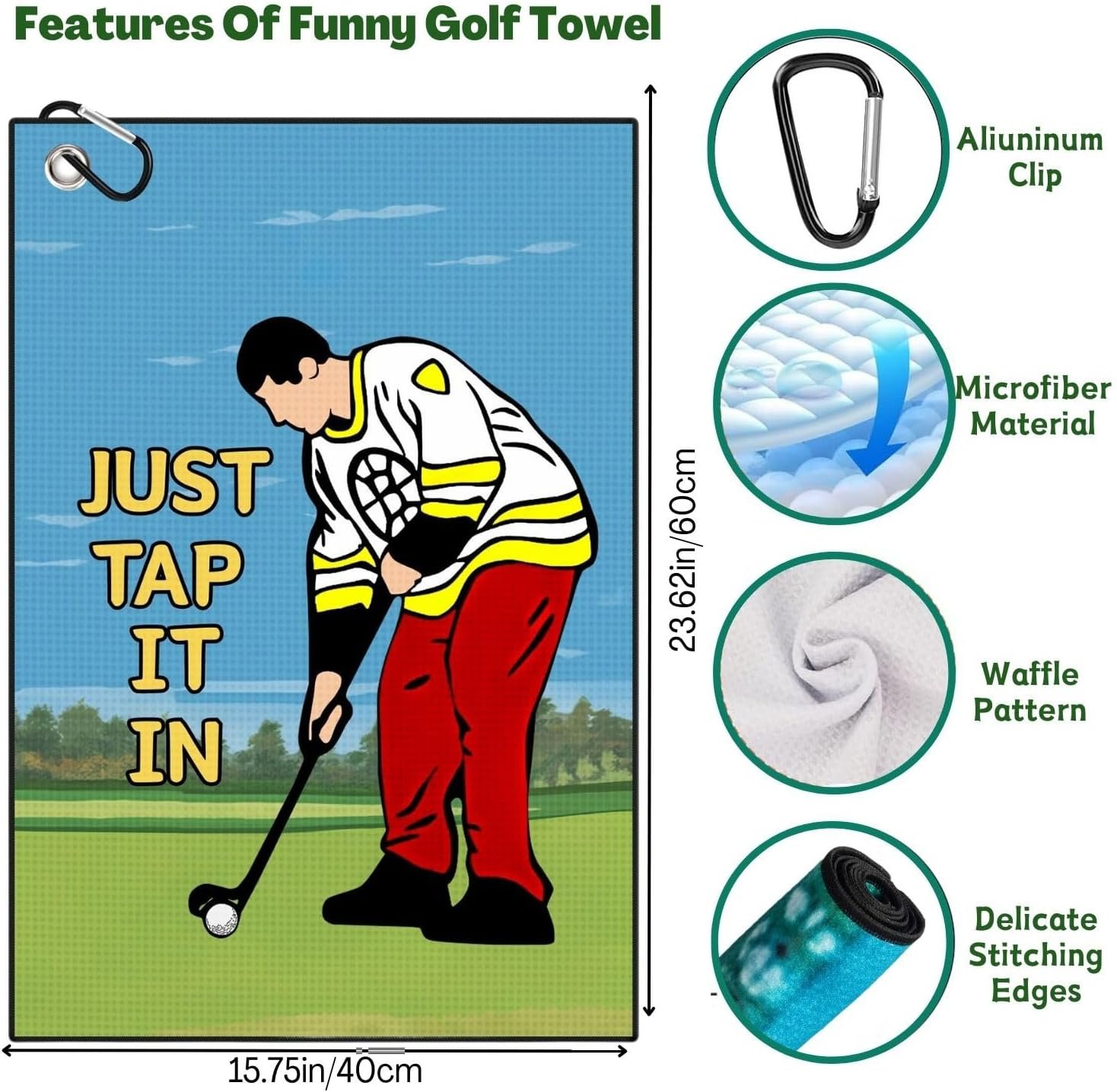 Funny Printed Golf Towel, Funny Golf Towel for Golf Bags with Clip, Golf Gift for Men Husband Boyfriend Dad, Birthday, Cristmas Gifts for Golf Fan - Just Tap It in 2 Funny Printed Golf Towel, Funny Golf Towel for Golf Bags with Clip, Golf Gift for Men Husband Boyfriend Dad, Birthday, Cristmas Gifts for Golf Fan - Just Tap It in - Image 2