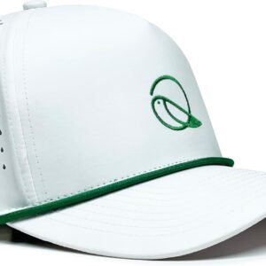 Golf Hat Snapback with Rope Design, Water Proof, Moisture Wicking, Breathable, Quick Drying, High Performance Golf Hat, The Captain 2 Golf Cap White Hat with Green Rope