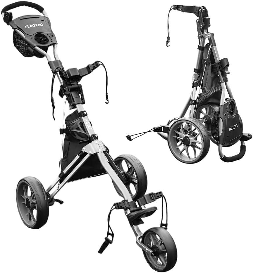 Golf Push Cart 3 Wheel, Folding Golf Cart with Foot Brake,Cooler Bag, Umbrella Holder, Cup Holder, Storage Compartment 1 Golf Push Cart 3 Wheel, Folding Golf Cart with Foot Brake,Cooler Bag, Umbrella Holder, Cup Holder, Storage Compartment