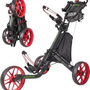 Golf Push Cart 3 Wheel : Golf Bag Cart Foldable with Phone Holder/Cup/Umbrella Holder Compact Golf Pull Carts Quick Fold Golf Caddy Push Carts with Large Wheelbase for Different Terrain