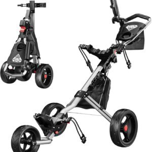 Golf Push Cart 3 Wheel, Golf Cart Foldable, Multiple Functions Golf Bag Cart for All Ages with Adjustable Handle - Lightweight & Easy Fold Design for Easy Transportation - 12lbs