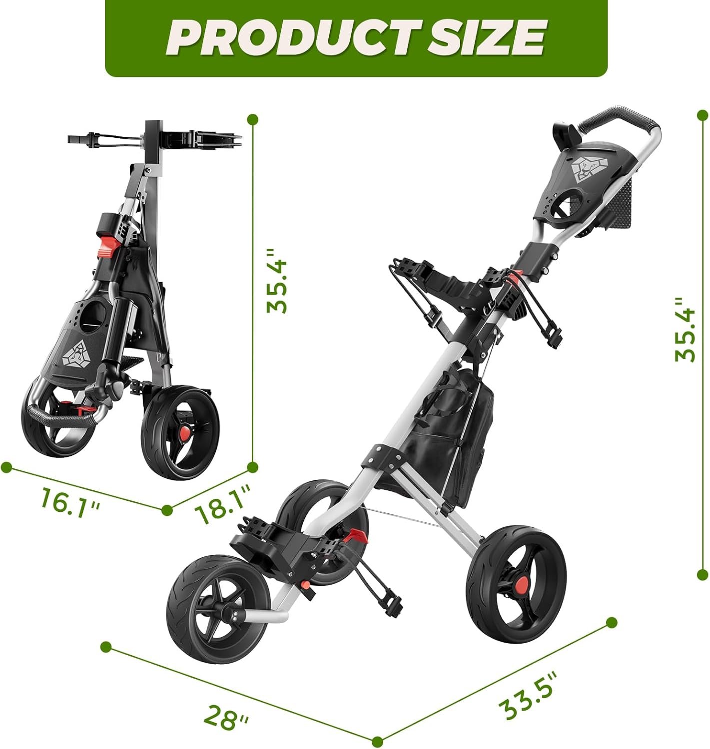 Golf Push Cart 3 Wheel, Golf Cart Foldable, Multiple Functions Golf Bag Cart for All Ages with Adjustable Handle - Lightweight & Easy Fold Design for Easy Transportation - 12lbs 2 Golf Push Cart 3 Wheel, Golf Cart Foldable, Multiple Functions Golf Bag Cart for All Ages with Adjustable Handle - Lightweight & Easy Fold Design for Easy Transportation - 12lbs - Image 2