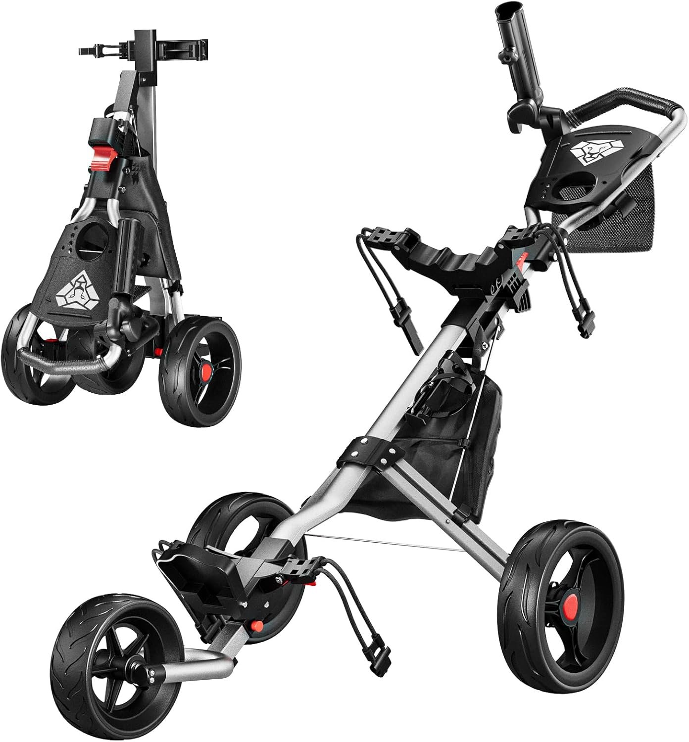 Golf Push Cart 3 Wheel, Golf Cart Foldable, Multiple Functions Golf Bag Cart for All Ages with Adjustable Handle - Lightweight & Easy Fold Design for Easy Transportation - 12lbs 1 Golf Push Cart 3 Wheel, Golf Cart Foldable, Multiple Functions Golf Bag Cart for All Ages with Adjustable Handle - Lightweight & Easy Fold Design for Easy Transportation - 12lbs