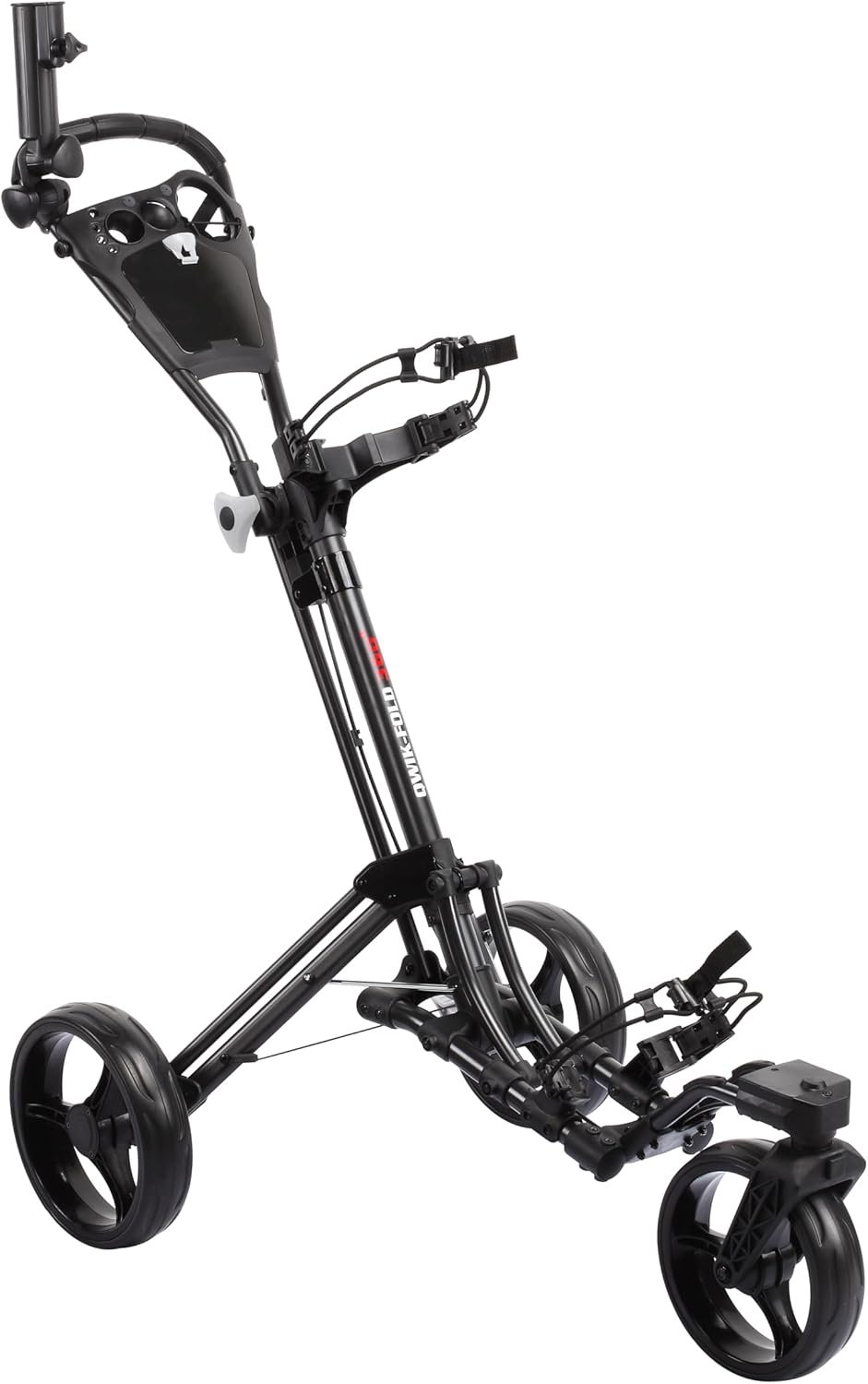 Golf Push Cart 3 Wheel with 360 Rotating Front Wheel, One Second to Open & Close, Lightweight Folding Golf Pull Cart with Foot Brake, Umbrella Holder, Cup Holder, & Storage Compartment 2 Golf Push Cart 3 Wheel with 360 Rotating Front Wheel, One Second to Open & Close, Lightweight Folding Golf Pull Cart with Foot Brake, Umbrella Holder, Cup Holder, & Storage Compartment - Image 2