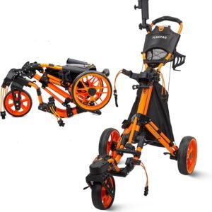 Golf Push Cart 3 Wheel with 360 Swivel Front Wheel,Lightweight and Foldable Walking Golf Cart，One-Click Foldable,with Foot Brake