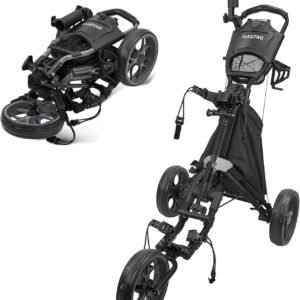 Golf Push Cart 3 Wheel,Foldable Golf Push Cart,Golf Bag Cart with Foot Brake,Umbrella Holder, Cup Holder, Storage Compartment