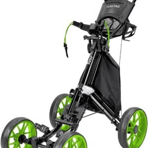Golf Push Cart 4-Wheels,Folding Golf Cart, Golf Pull cart with Cup Holder,Umbrella Holder,Cooler Bag, Foldable with one-Click,Handle Height Adjustable,Drink Holder,Walking Push cart