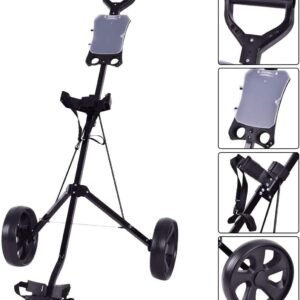 Golf Push Cart, Folding Push Pull Golf Cart Trolley w/ 2 Wheels for Golf Club Bag, Collapsible Golf Push Cart w/Foot Brake