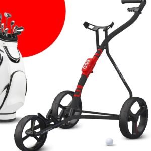 Golf Push Carts, 1 Step Folding 9lbs Lightweight, High-Tech Minimalistic Design,Red