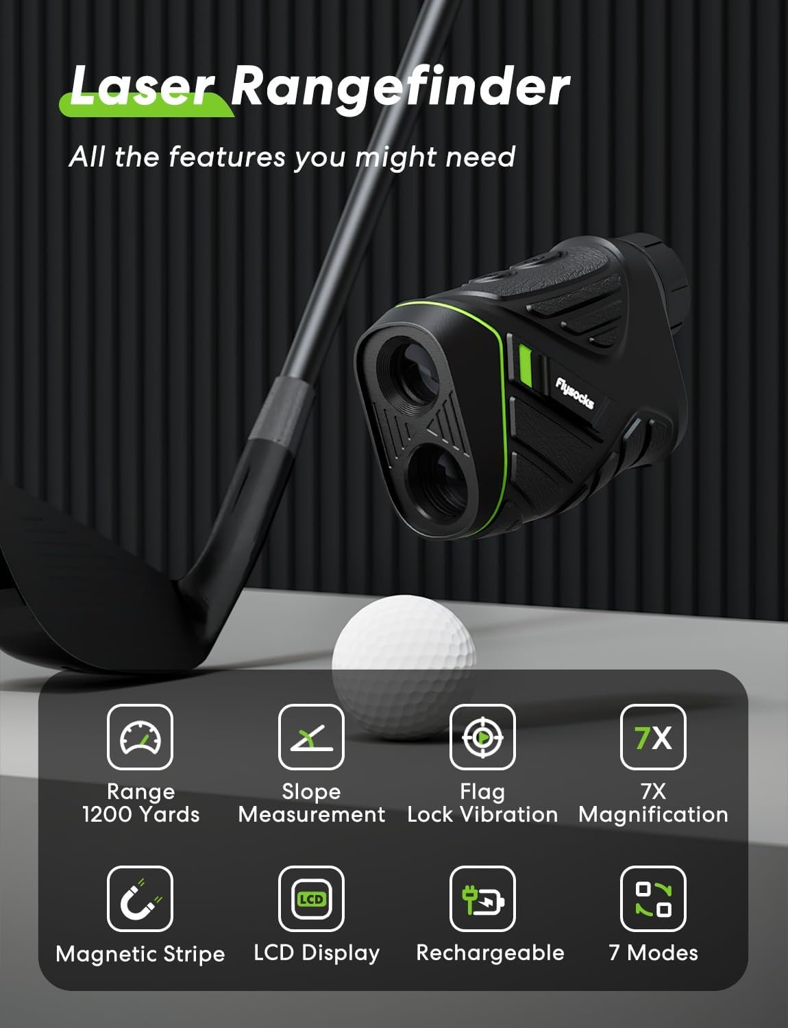 Golf Rangefinder with Slope, 1200 Yards Laser Range Finder, 7X Magnification, Rechargeable Range Finders Golfing with Flagpole Lock Vibration, Magnetic Strip, Golf Accessories for Hunting 2 Golf Rangefinder with Slope, 1200 Yards Laser Range Finder, 7X Magnification, Rechargeable Range Finders Golfing with Flagpole Lock Vibration, Magnetic Strip, Golf Accessories for Hunting - Image 2