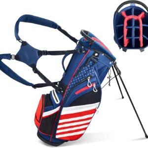Golf Stand Bag, Lightweight 14 Way Top Dividers Golf Carry Bag with 8 Pockets, USA Stars & Stripes Golf Bag for Golf Club Golf Cart for Men & Women