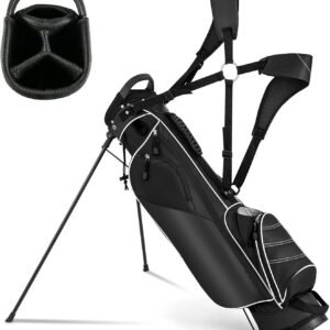 Golf Stand Bag, Portable Golf Clubs Bag w/4 Way Dividers, 4 Pockets, Adjustable Shoulder Straps, Pencil Golf Bag w/ 2 Non-Slip Stand, Lightweight Golf Bag for Men Women