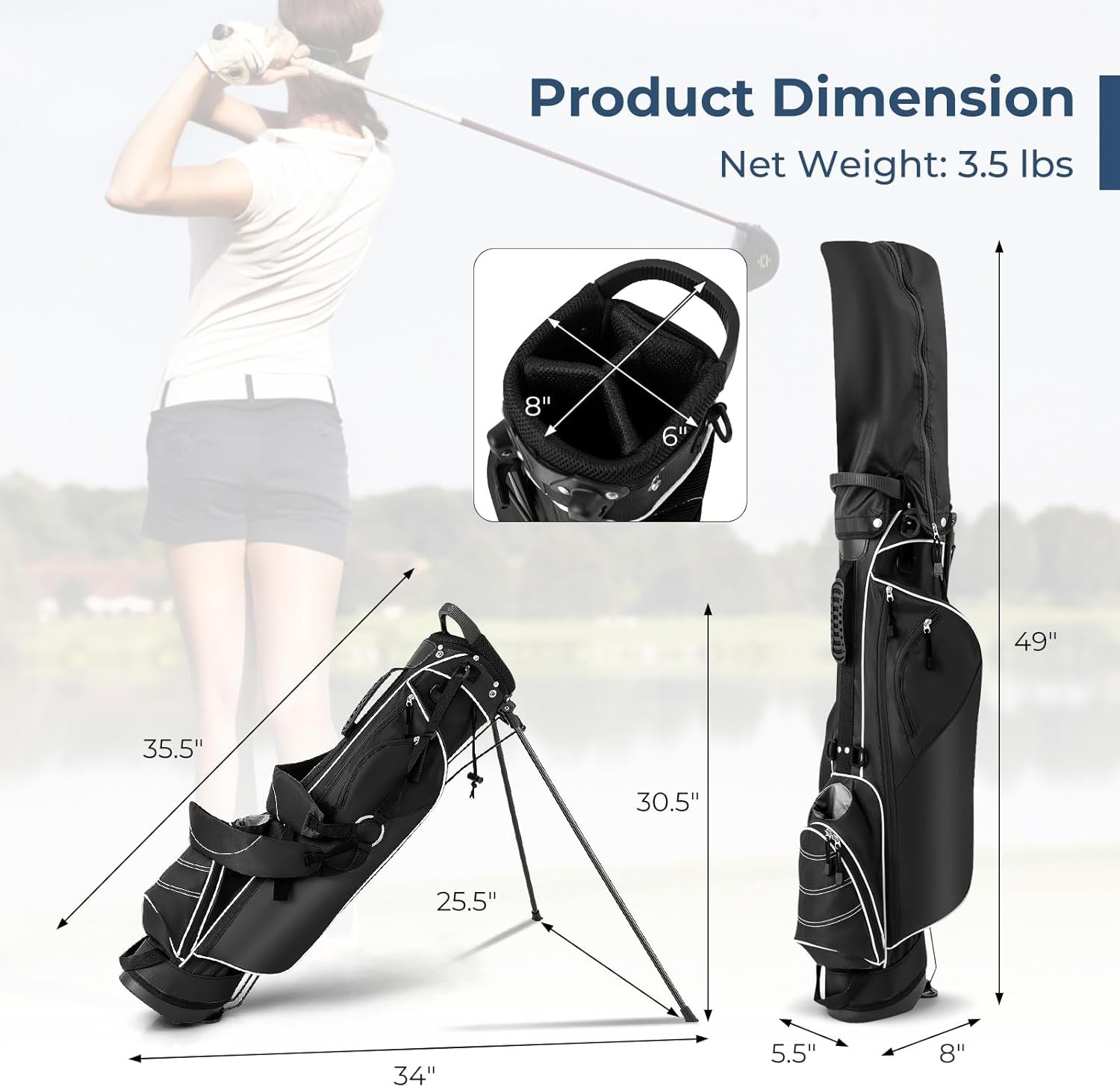 Golf Stand Bag, Portable Golf Clubs Bag w/4 Way Dividers, 4 Pockets, Adjustable Shoulder Straps, Pencil Golf Bag w/ 2 Non-Slip Stand, Lightweight Golf Bag for Men Women 2 Golf Stand Bag, Portable Golf Clubs Bag w/4 Way Dividers, 4 Pockets, Adjustable Shoulder Straps, Pencil Golf Bag w/ 2 Non-Slip Stand, Lightweight Golf Bag for Men Women - Image 2