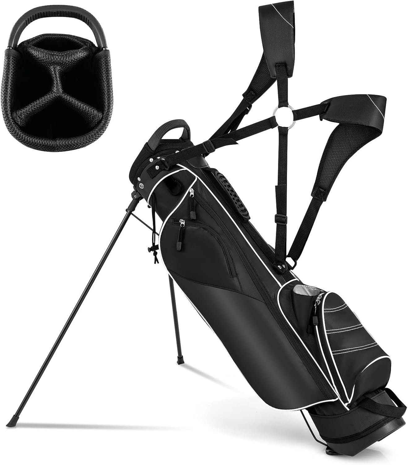 Golf Stand Bag, Portable Golf Clubs Bag w/4 Way Dividers, 4 Pockets, Adjustable Shoulder Straps, Pencil Golf Bag w/ 2 Non-Slip Stand, Lightweight Golf Bag for Men Women 1 Golf Stand Bag, Portable Golf Clubs Bag w/4 Way Dividers, 4 Pockets, Adjustable Shoulder Straps, Pencil Golf Bag w/ 2 Non-Slip Stand, Lightweight Golf Bag for Men Women