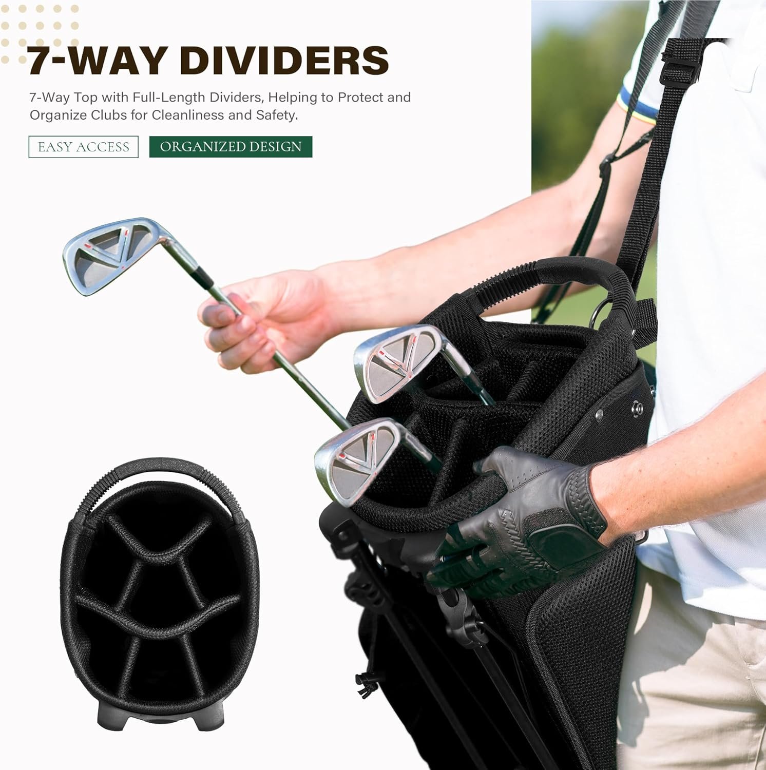 Golf Stand Bag with 7 Way Top Dividers, Lightweight Golf Bags for Men Women with Multiple Pockets, Dual Straps 2 Golf Stand Bag with 7 Way Top Dividers, Lightweight Golf Bags for Men Women with Multiple Pockets, Dual Straps - Image 2