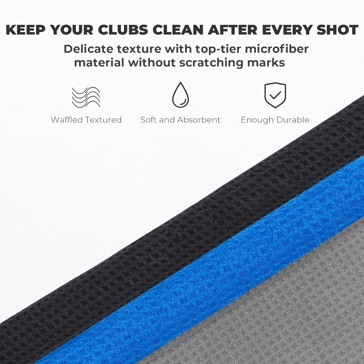 Golf Towel, 3 Pack Microfiber Golf Towels (16"x16") for Golf Bag with Carabiner Clip, Tri-fold Waffle Pattern Golf Towel, Blue, Black and Gray 2 Golf Towel, 3 Pack Microfiber Golf Towels (16"x16") for Golf Bag with Carabiner Clip, Tri-fold Waffle Pattern Golf Towel, Blue, Black and Gray - Image 2