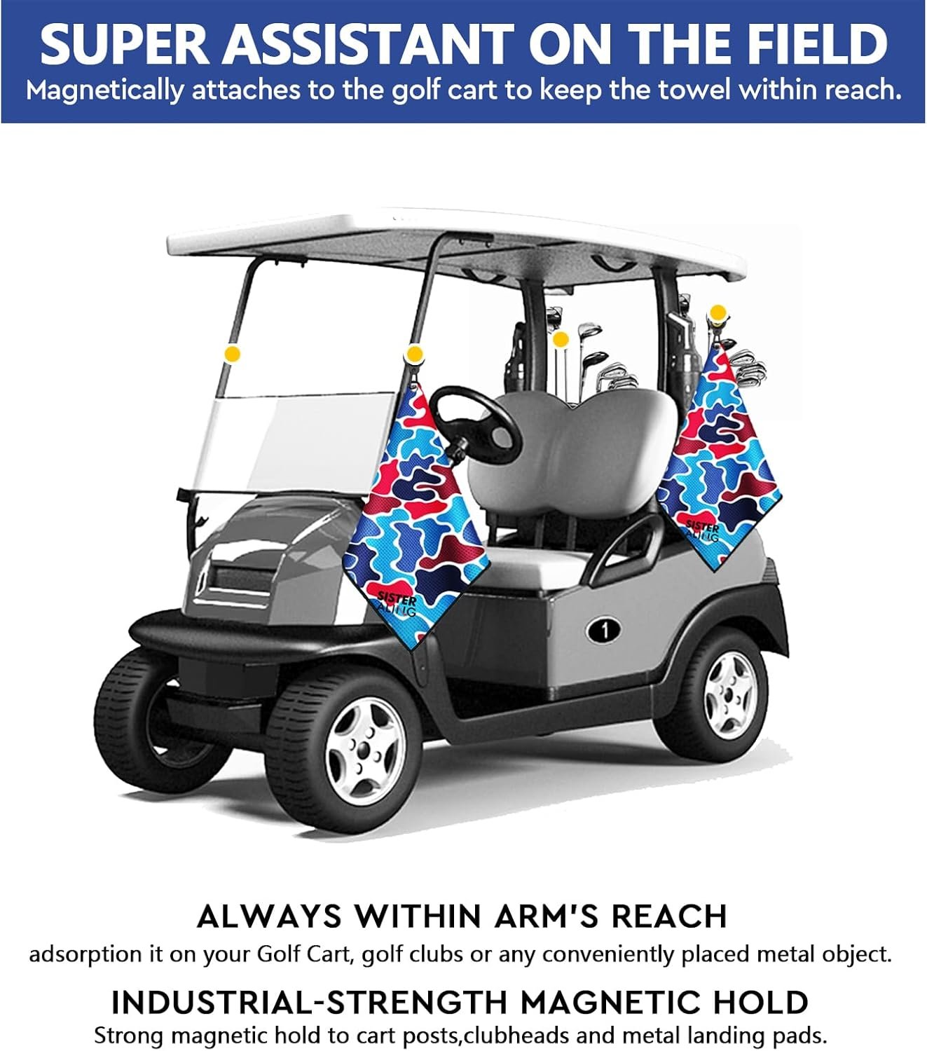 Golf Towel Magnetic Clip Set,Industrial Strength Magnet for Strong Hold to Golf Carts Golf Bags or Clubs,Removable and Easy Cleaner Accessories,Men's Golf Equipment, Golf Gifts 2 Golf Towel Magnetic Clip Set,Industrial Strength Magnet for Strong Hold to Golf Carts Golf Bags or Clubs,Removable and Easy Cleaner Accessories,Men's Golf Equipment, Golf Gifts - Image 2