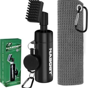 Golf Towel and Brush Set, Premium Golf Towel(16x16 inch) & Splash Golf Club Cleaner Brush Set, Retractable Clip Golf Cleaner Brush & Super Absorbent Microfiber Towel, Golf Accessories for Men