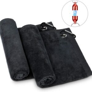 Golf Towels, Microfiber Golf Towel for Bags, Golf Club Ball Cleaning Towel, Fish Towel (16" X 12") with Carabiner Clips and Magnetic Connector Chain Attachment to Bag - 2 Pack