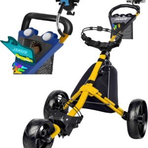 JANUS Golf Cart, Golf Bag cart, Foldable Golf Push cart,Golf Pull cart,3 Wheel Golf Push carts，with Gooseneck Phone Holder