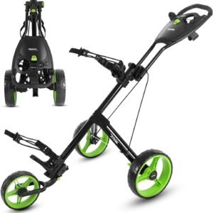 JOVIAL 3 Wheel Golf Push Pull Cart - Lightweight, Foldable, Collapsible, Caddy Accessories, Golf Bag Storage with Deluxe Scorecard Holder, Adjustable Handle, Aluminium Frame, Compact Design for Travel