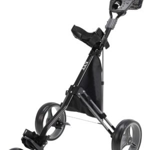 KVV Foldable Lightweight 3 Wheel Golf Cart with Stylish Scorecard Holder, Storage Bag-Easy to Open and Close