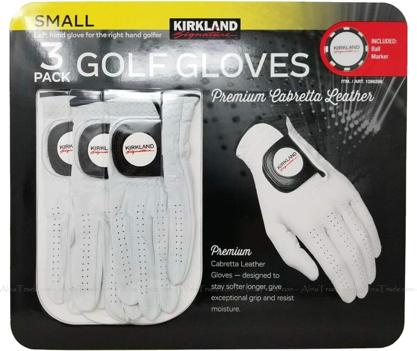 Kirkland Signature Men's Golf Gloves Premium Cabretta Leather, Small, 3 Pack 1 Kirkland Signature Men's Golf Gloves Premium Cabretta Leather, Small, 3 Pack