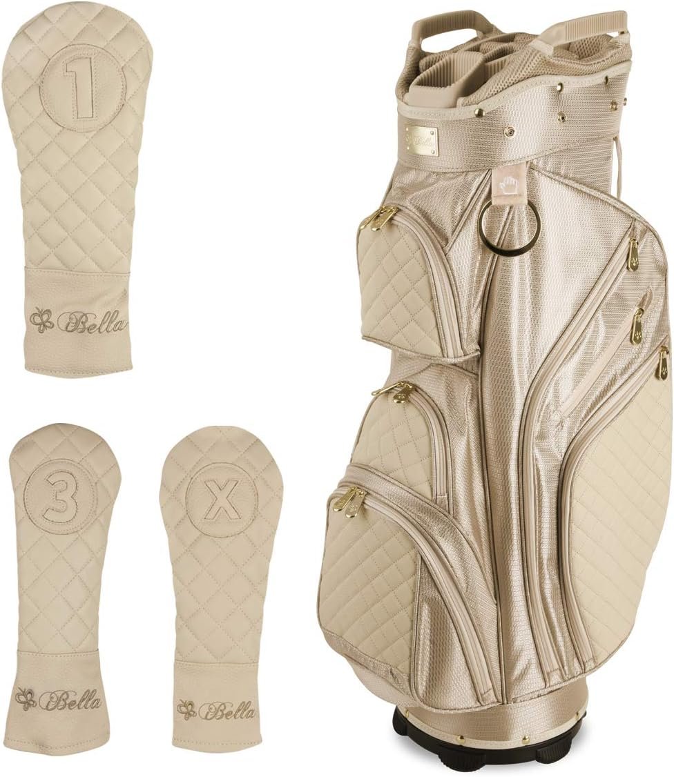 Ladies Golf Cart Bag, 3 Matching Head Covers, Lightweight 14 Way Golf Club Bag for Women Velour Lined Valuables Pocket Waterproof Zipper Padded Carry Strap Rain Hood Cover Oversized Putter Pit 1 Ladies Golf Cart Bag, 3 Matching Head Covers, Lightweight 14 Way Golf Club Bag for Women Velour Lined Valuables Pocket Waterproof Zipper Padded Carry Strap Rain Hood Cover Oversized Putter Pit
