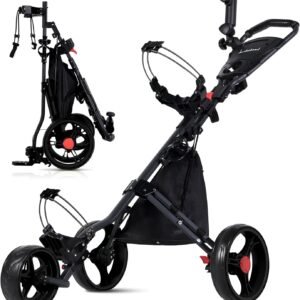 Lakehood 3 Wheel Golf Push Cart & Golf Bag Cart - Easy Fold/Unfold, Smooth Golf Push Pull Cart, One-Tap Brake, Push Golf cart Perfect for Golf Enthusiasts & Professionals