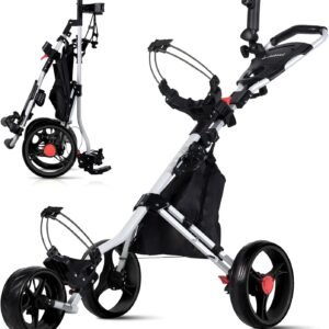 Lakehood Golf Push Cart - 3 Wheel Golf Cart for Easy Transport & Storage, Height-Adjustable Handle for All Ages, Push Golf cart - Perfect for Golf Courses & Practice Sessions