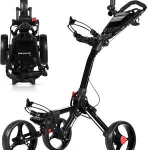 Lakehood Golf Push Cart, 3 Wheel Golf Push Cart Foldable and Golf Bag Cart, Push Cart Golf Easy to Open/Fold, Golf Caddy Push Cart with for Different Terrain with Umbrella Stand Cup Holder Scoreboard
