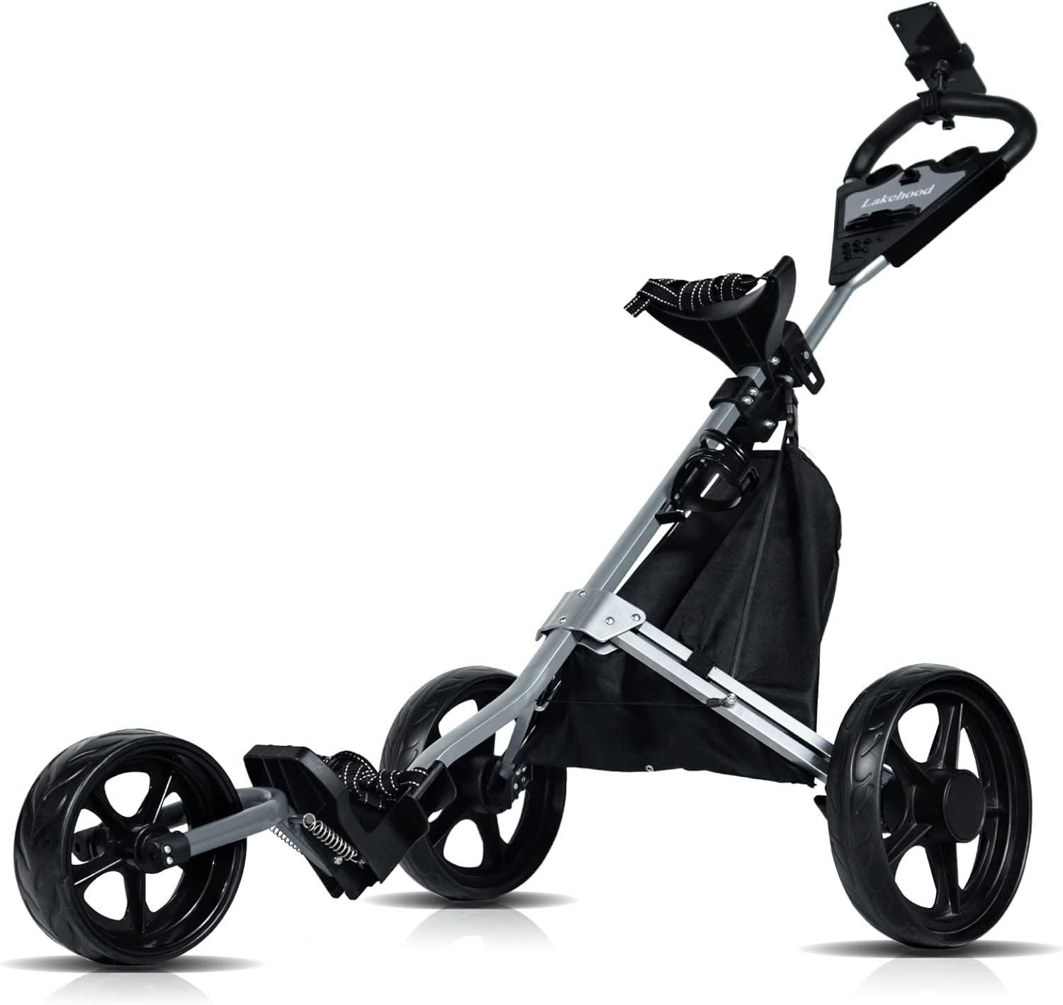 Lakehood Golf Push Cart, Golf Pull Cart for Golf Clubs and Golf Bag, Golf Push Carts Three Wheel Easy to Folding Scorecard Holder with Mobile Phone Holder Storage Bag Golf Carts 1 Lakehood Golf Push Cart, Golf Pull Cart for Golf Clubs and Golf Bag, Golf Push Carts Three Wheel Easy to Folding Scorecard Holder with Mobile Phone Holder Storage Bag Golf Carts