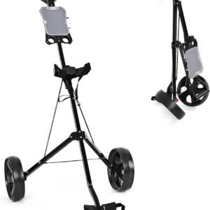 MEDIMALL Mayjooy Golf Push Pull Cart, 2 Wheels Foldable Lightweight Golf Trolley Cart w/Scoreboard, Collapsible Golf Push Cart w/Foot Brake, Ideal for Golf Club Court