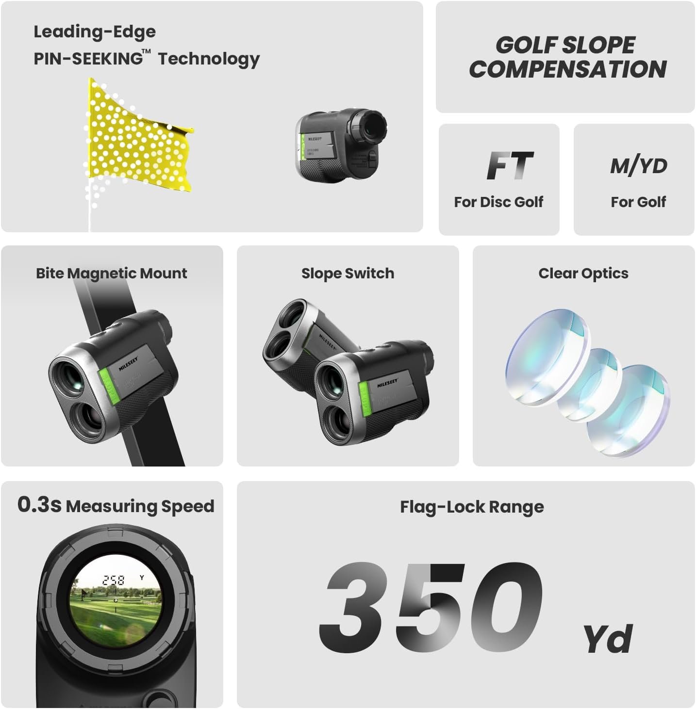 MILESEEY PF260 Golf Rangefinder with Slope, Removable Battery Power, 1100 yd Rechargeable Laser Range Finder Golf Magnetic, ±0.4 yd Accuracy, Flag Lock Vibration, Golf Accessories for Men 2 MILESEEY PF260 Golf Rangefinder with Slope, Removable Battery Power, 1100 yd Rechargeable Laser Range Finder Golf Magnetic, ±0.4 yd Accuracy, Flag Lock Vibration, Golf Accessories for Men - Image 2