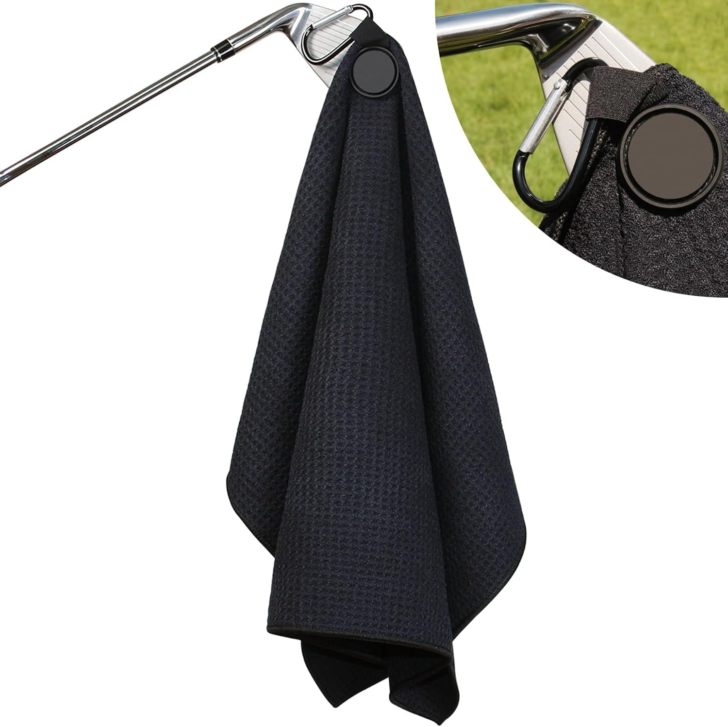 Magnetic Golf Towel-Max N52 Industrial Magnet with Rubber Cover and Carabiner, Top-Level Microfiber, Strong Hold to Golf Carts or Clubs, 24x16inch Lager Size, Functional and Durable&Black 1 Magnetic Golf Towel-Max N52 Industrial Magnet with Rubber Cover and Carabiner, Top-Level Microfiber, Strong Hold to Golf Carts or Clubs, 24x16inch Lager Size, Functional and Durable&Black